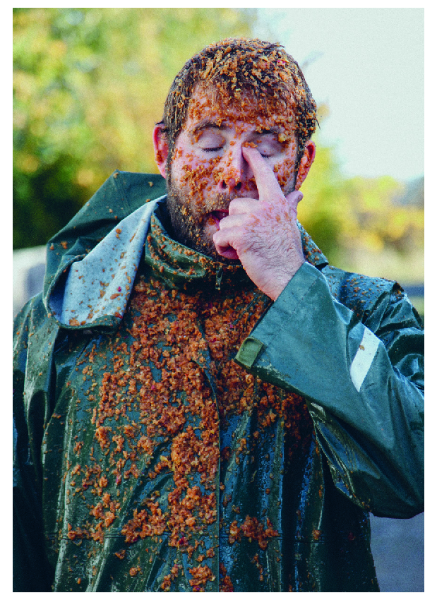 Person with apple residue on him