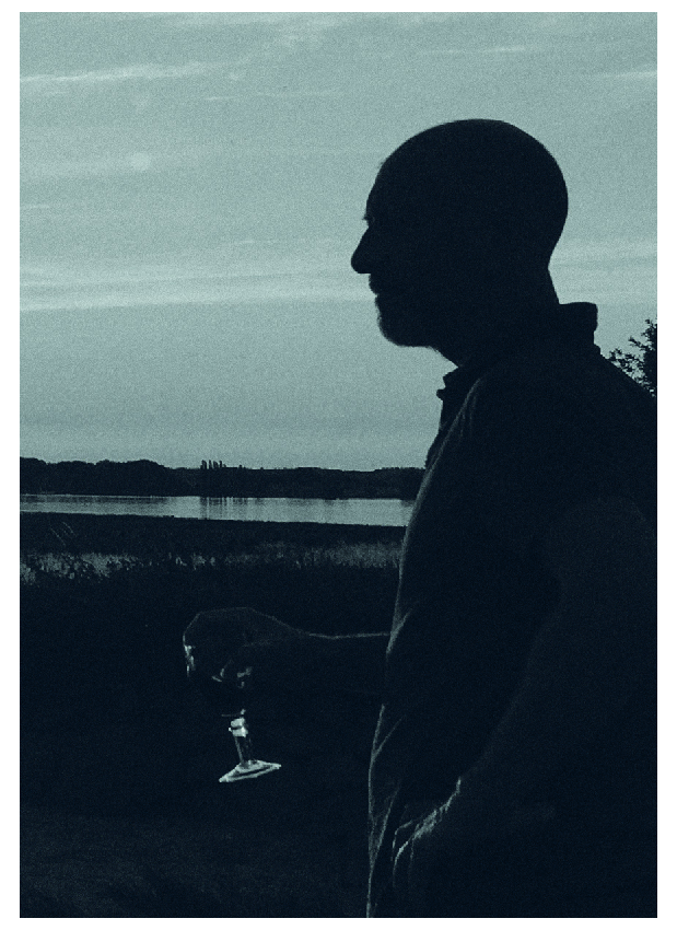 Silhouette of person holding a glass of wine
